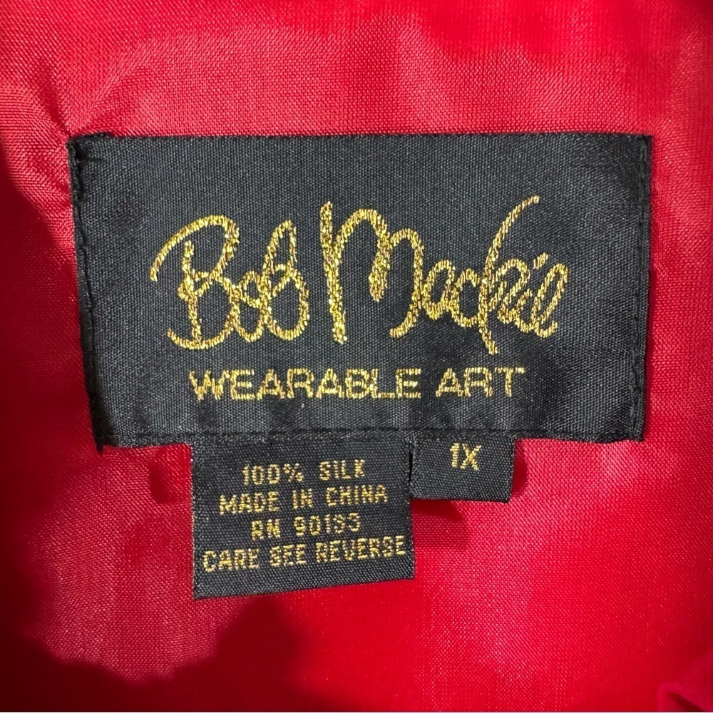Vintage BOB MACKIE Wearable Art SILK Red and Black Embroidered Jacket - Picture 9 of 10